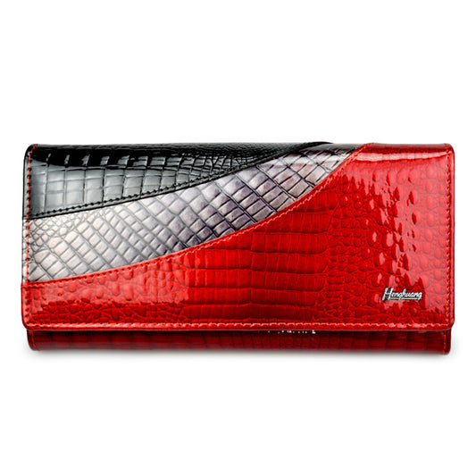 Fashion Snap Button Women's Cowhide Patent Leather Wallet