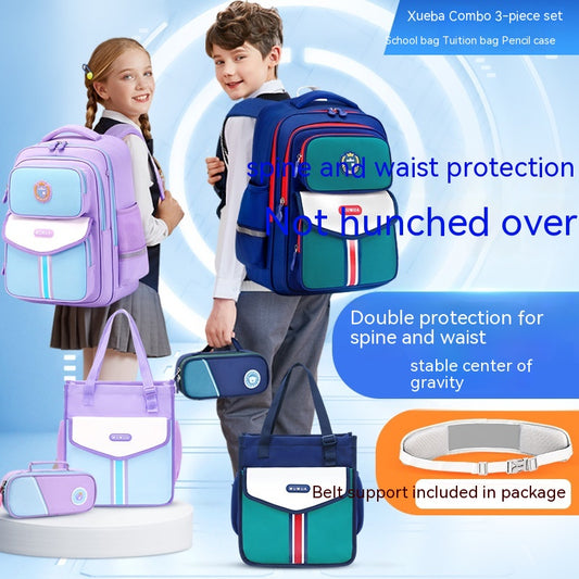 Primary School Student Waterproof Spine Protection Waist Support Large Capacity Backpack Oxford Cloth For Boys And Girls