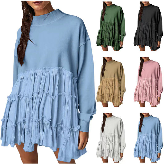 Women's Stitching Loose-fitting Pleated Sweater Dress