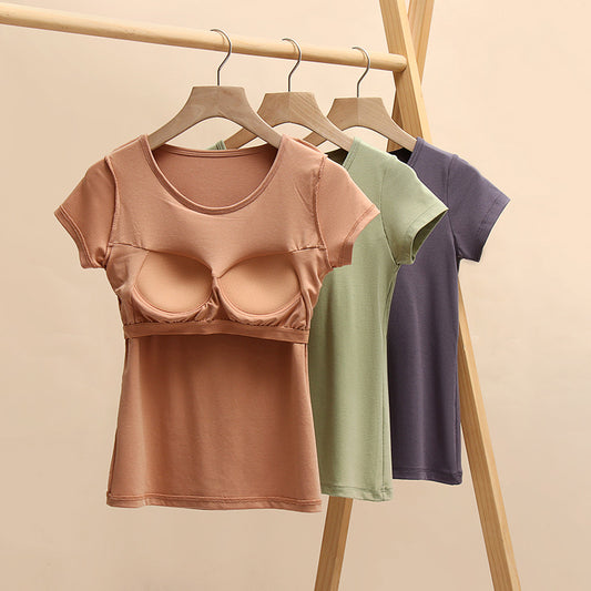 Short-sleeved T-shirt With Chest Pad Bra Home Wear