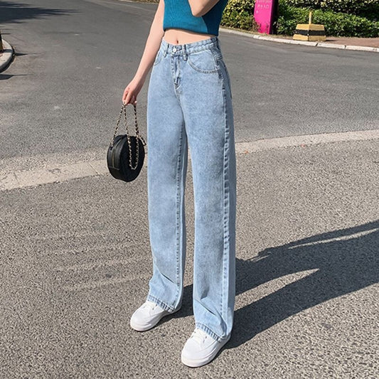 Wide-leg Jeans Women's High Waist Slimming Draping New Autumn Dark Blue Belly Contracting High Loose Straight Mopping Pants